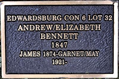 Edwardsburg Con 6 Lot 32; Andrew/Elizabeth Bennett 1847; James 1874- Garnet/May 1921-
