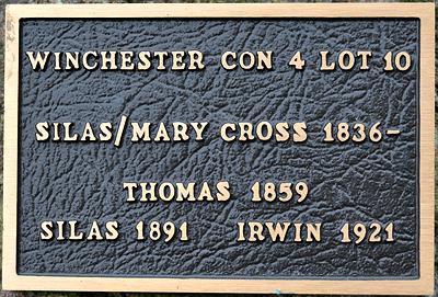 Winchester Con 4 Lot 10 Silas/Mary Cross 1836- Thomas 1859 Silas 1891 Irwin 1921