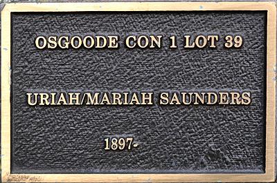 Osgoode Con 1 Lot 39 Uriah/Mariah Saunders 1897-